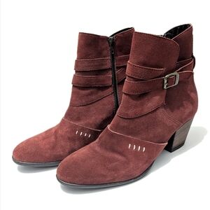 Sundance Burgundy Red Suede Ankle Booties Witchy Ankle Boots Chunky Heel Leather